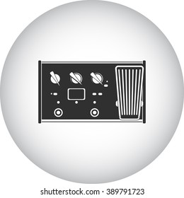 Guitar effect processor with pedal simple icon  on round background