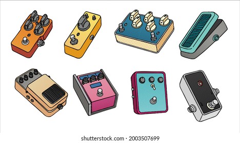 Guitar effect vector set. Amplifier retro style