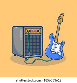 Guitar Electric and Sound System cartoon vector illustration. Music tool equipment concept. Flat cartoon style suitable for band, music, concert, artist