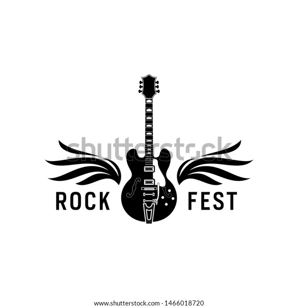 Guitar Emblem Badge Wings Logo Design Stock Vector (Royalty Free ...