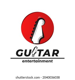 guitar emblem of logo design with red and black color. badge design. vector illustration. clip art design
