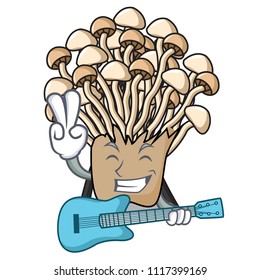With guitar enoki mushroom mascot cartoon