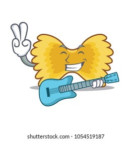 With guitar Farfalle pasta mascot cartoon