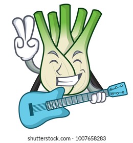 With guitar fennel mascot cartoon style