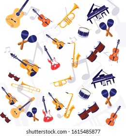 Guitar fiddle cello maracas and saxophone instrument design, Music sound melody song musical art and composition theme Vector illustration