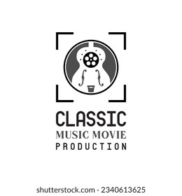 Guitar Film Strip and Camera Focus Lens Frame for Movie Cinema Photo Photography Music logo