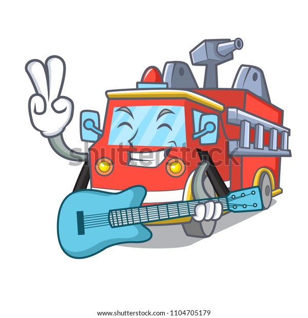 With guitar fire truck\
mascot cartoon