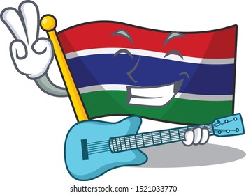 With guitar flag gambia fluttering on cartoon pole