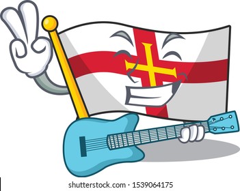 With guitar flag guernsey flies the character pole