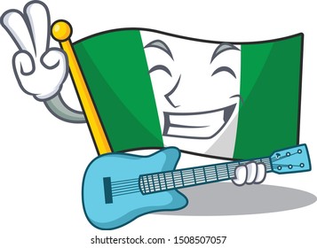 With guitar flag nigeria mascot shaped a cartoon