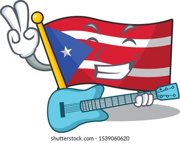 With guitar flag puerto rico on a cartoon