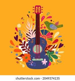 Guitar flat hand drawn vector illustration. Vector