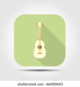 guitar flat icon with long shadow, vector illustration
