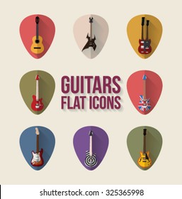 Guitar Flat Vector Icon Set.