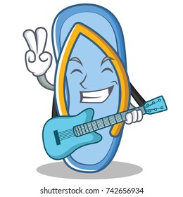 With guitar flip flops character cartoon