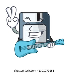 With guitar floppy disk in the character funny