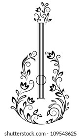 Guitar with floral details for entertainment design. Jpeg version also available in gallery