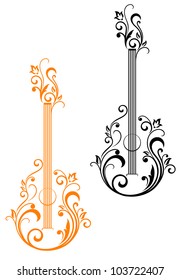 Guitar with floral embellishments for musical design. Jpeg version also available in gallery