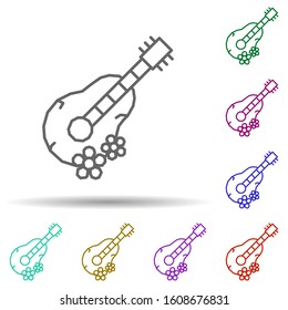 Guitar, flower, plant multi color style icon. Simple thin line, outline vector of dia de muertos icons for ui and ux, website or mobile application