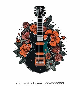 A guitar and flowers come together in this logo design, creating a harmonious and stylish image for a music or nature-inspired brand