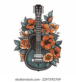 A guitar and flowers come together in this logo design, creating a harmonious and stylish image for a music or nature-inspired brand