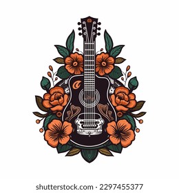 A guitar and flowers come together in this logo design, creating a harmonious and stylish image for a music or nature-inspired brand