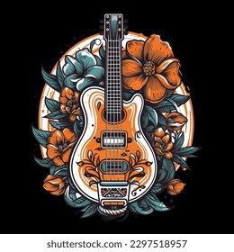 A guitar and flowers come together in this logo design, creating a harmonious and stylish image for a music or nature-inspired brand