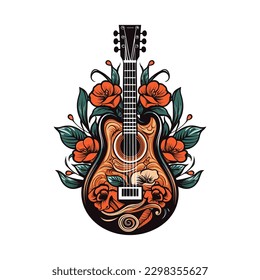 A guitar and flowers come together in this logo design, creating a harmonious and stylish image for a music or nature-inspired brand