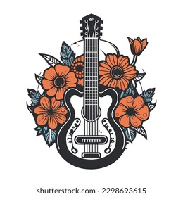 A guitar and flowers come together in this logo design, creating a harmonious and stylish image for a music or nature-inspired brand