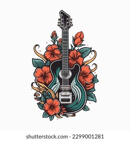 A guitar and flowers come together in this design, creating a harmonious and stylish image for a music or nature-inspired brand