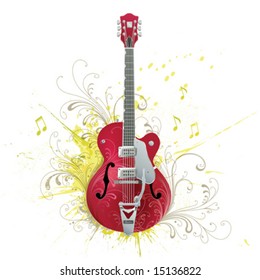 Guitarra. Flores, elementos gruesos en capas individuales.