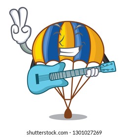With guitar flying parachute in the mascot sky