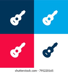 Guitar four color material and minimal icon logo set in red and blue