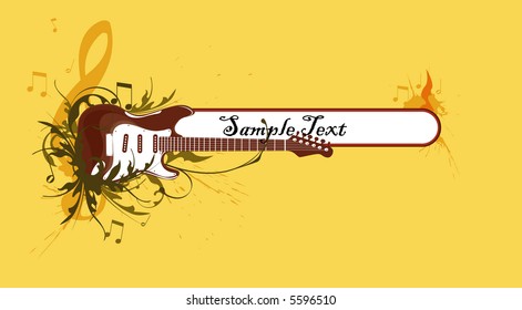Guitar and frame with music notes