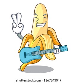 With guitar fresh banana fruit mascot cartoon style
