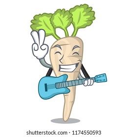 With guitar fresh parsnip roots on a mascot