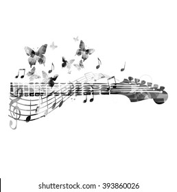 Guitar fretboard with butterflies