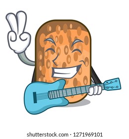 With guitar fried tempeh snack above cartoon leaf