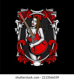 ilustración de una chica guitarra con un trasfondo asombroso