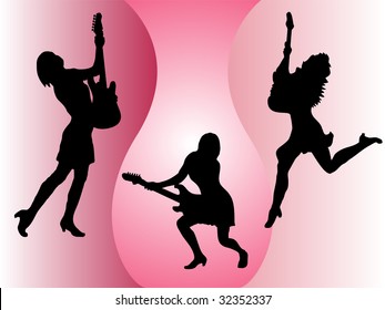 guitar - girls - vector
