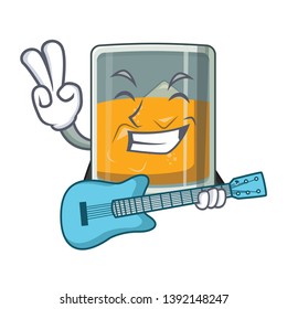 With guitar glass of cartoon whiskey above table