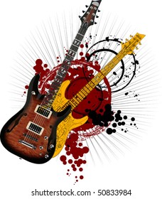 guitar gold - on a bright background red and black colors;