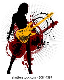 guitar gold - on a bright background red and black colors;