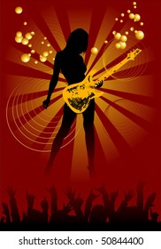 guitar gold - on a bright background red and black colors;
