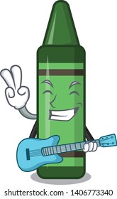 With guitar green crayon in the mascot shape