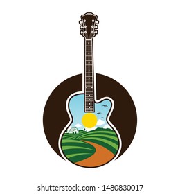 guitar with green plantation illustrations
