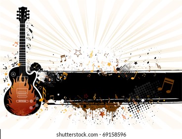 Guitar With Grunge Banner,musical Theme Illustration
