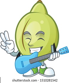 With guitar gubinge fruit mascot on white background