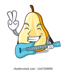 With guitar half of pear isolated on cartoon