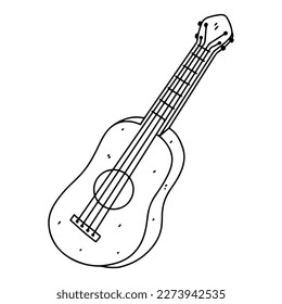 Guitar in hand drawn doodle style. Vector illustration. Vector illustration isolated on white background.